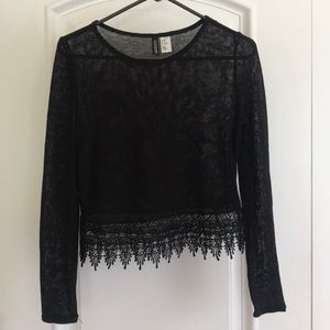 Thin Black Sweater with Lace Details